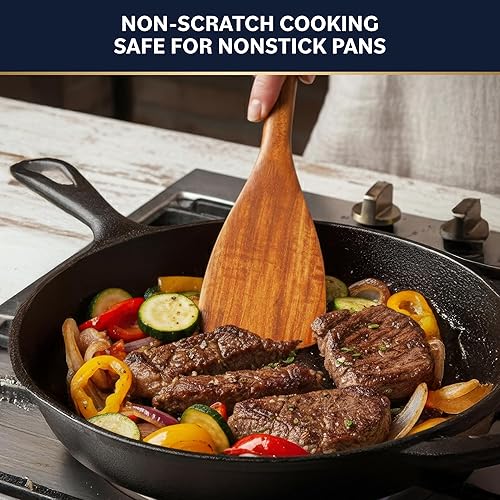 Miniatura 6 de Juego de utensilios de madera de 11 piezas, juego de utensilios de cocina de madera de teca natural con cucharas de madera resistentes y fáciles de