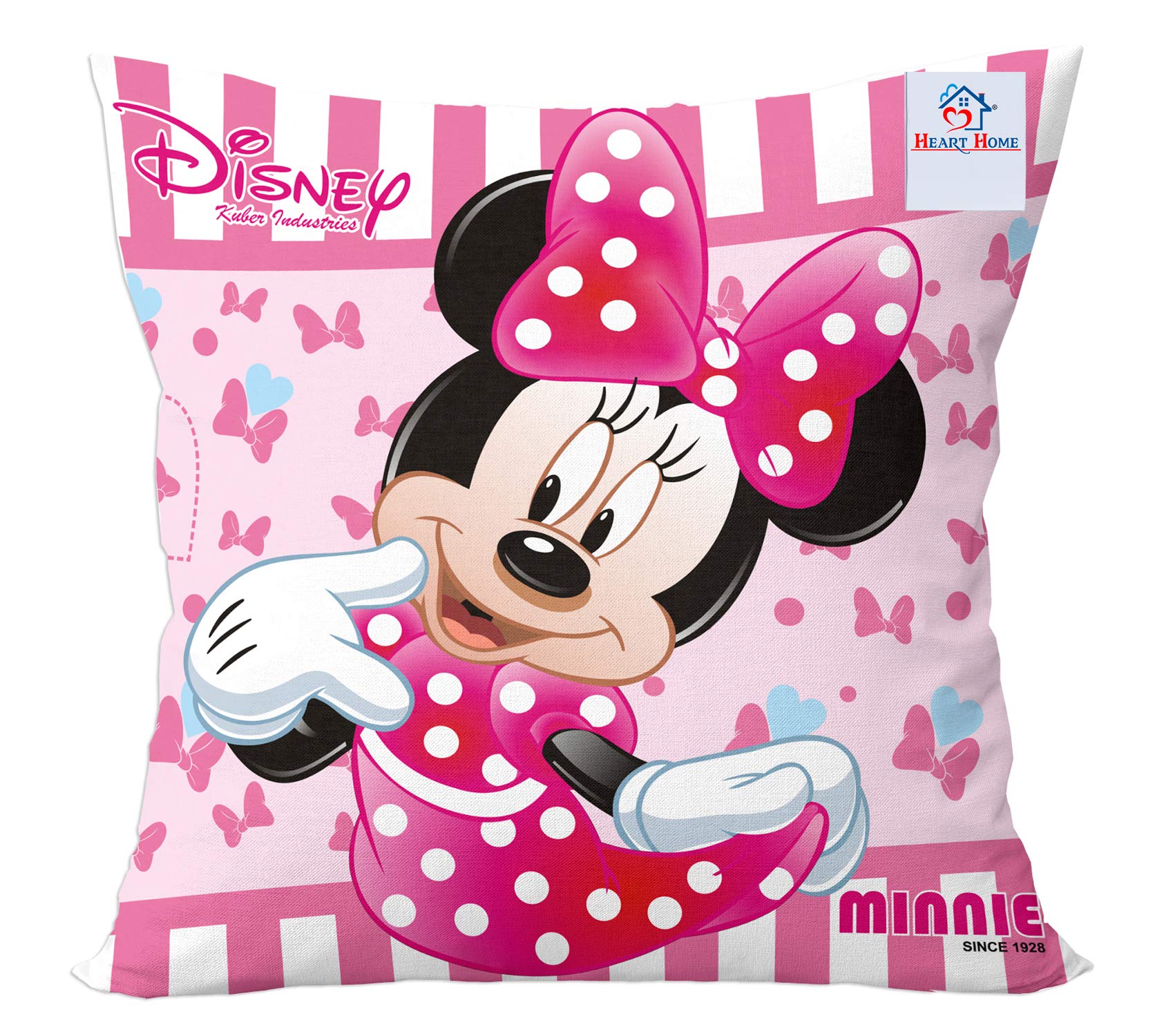 Kuber Industries Disney Printed Microfiber Filled Floor Cushion, Decorative Throw Pillow, Home Decor Pillow, Sofa/Bed Cushion,16"x16"(Pink),HHEART015868