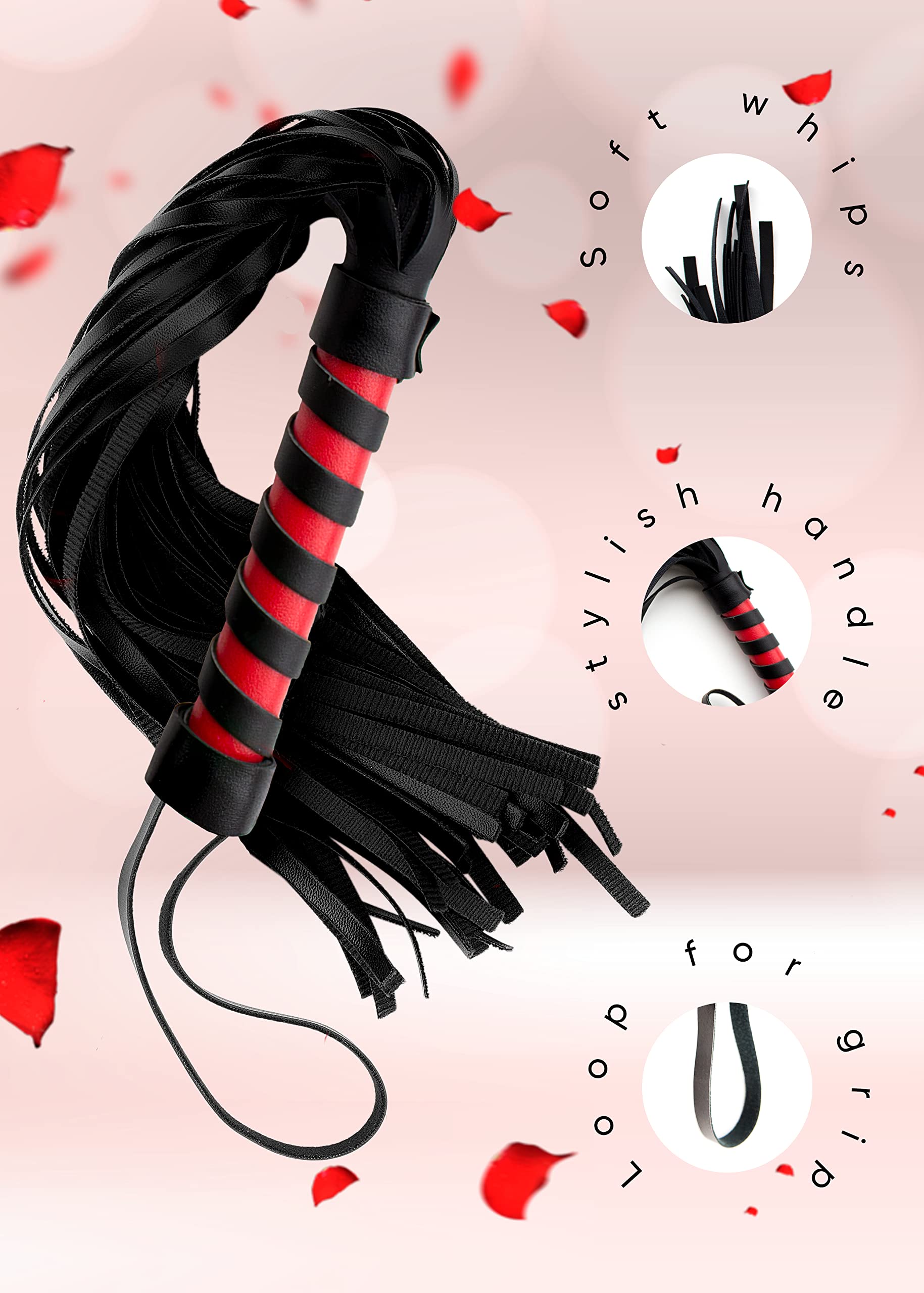 FLODISE Whip Paddle Whips and Paddles for Play Faux Whip for Couples Feather Whip Play Black Whip for Couples 17 inch