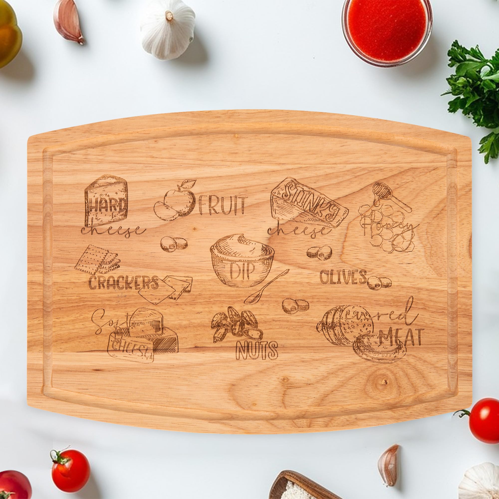 Tabla de cortar de madera de caucho, tabla de servir de madera, regalos para mujeres, parejas, aniversario de boda, embutidos, queso, carne, verduras (alimentos)