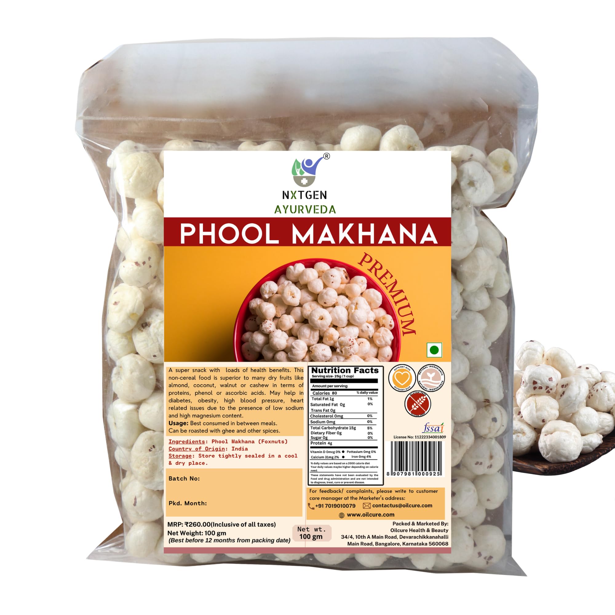 Nxtgen Ayurveda Premium Phool Makhana | Foxnuts | 100 gm | Big size