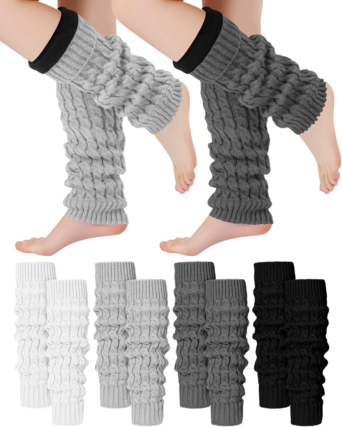 Shihanee 4 Pairs Fleece Leg Warmers for Women Thermal Elastic Skating Leg Warmer Solid Color Long Boot Socks for Daily Wear