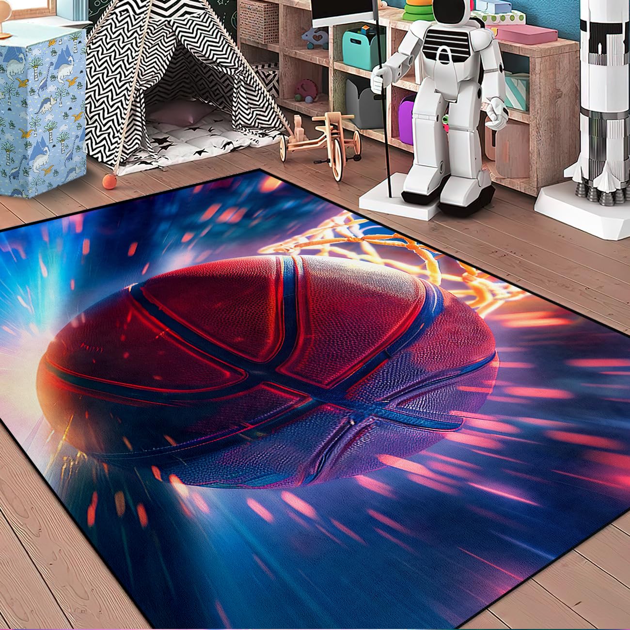 Basketball Rug for Boys Bedroom - Sports Rugs for Boys Bedroom, Sports Themed Carpet for Teens Kids Basketball Carpet for Living Room Floor Mat, Blue, 3x4 Feet