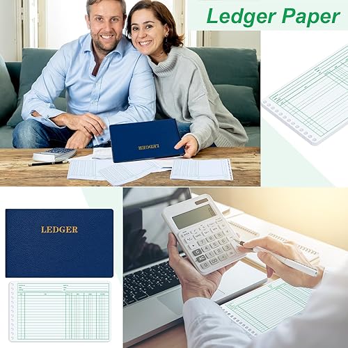 Miniatura 6 de 200 hojas de libro mayor de 5 x 8.5 pulgadas, hojas adicionales de libro mayor de papel para contabilidad, bloc columnar para cuentas comerciales