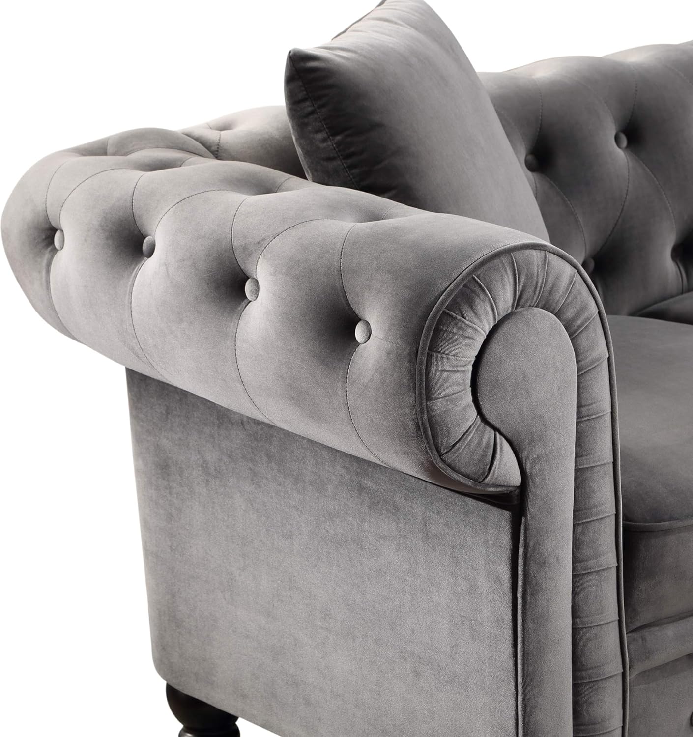 2 Pieces Living Room Sofa Set, Couch Furniture Tufted Velvet Upholstered Sofa Roll Arm Classic Chesterfield Sofa Set with 5 Pillows for Living Room, Office and Small Space (Grey, 2 Seat+3 Seat) : Home & Kitchen