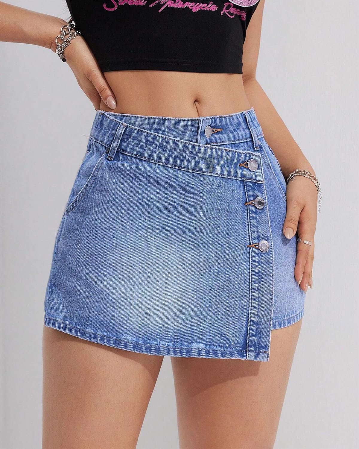 Women's Denim Mini Skirt Non-Stretch Classic Short Jean Skirt Vintage High Waist A-Line Fit. - Image 5