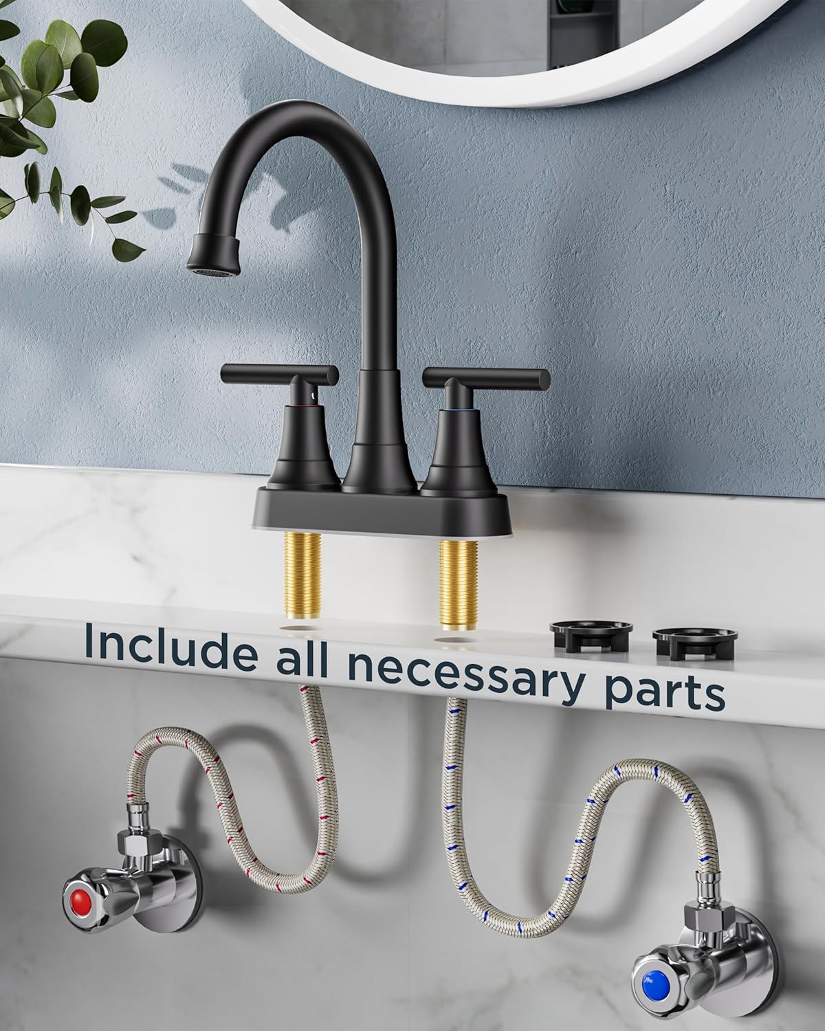 FORIOUS Matte Black Bathroom Faucets, 4 Inch Centerset Bathroom Sink Faucet 2 or 3 Hole with Pop up Drain and cUPC Hose, Two Handles Control, 360° spout for Restroom,Vanity, RV - Image 8