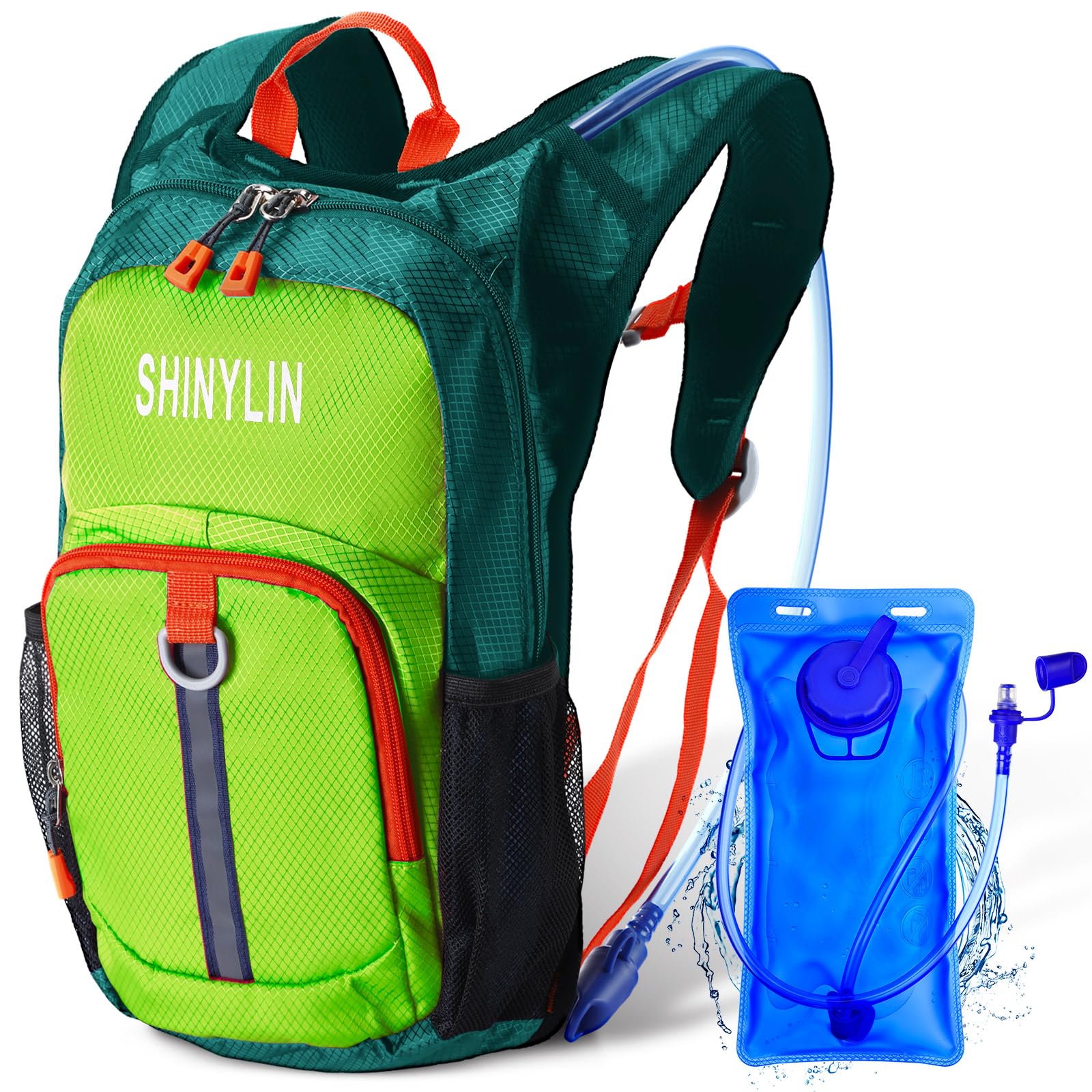 Shinylin 1 Pcs Kids Hydration Backpack with 1.5L Hydration Water Bladder Lightweight Water Backpack Hydration Pack (Fluorescent Green)