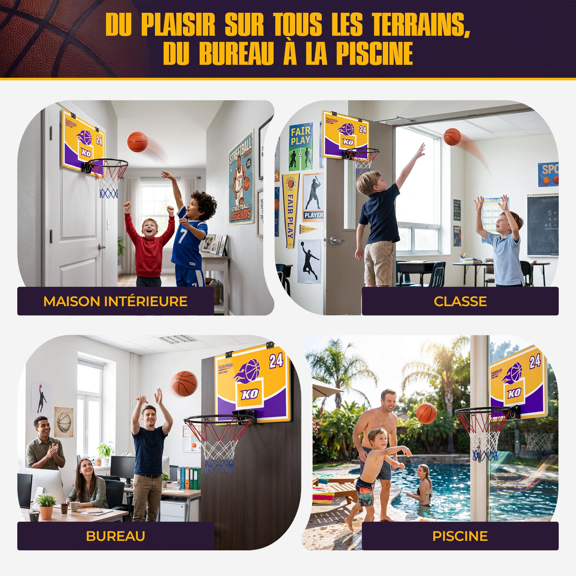 Panier de Basket Interieur Mini Panier Basket Enfant pour Chambre Mural avec 2 Ballons Panneau Repliable Coffret, Cadeau Anniversaire Jeu de Basket Jouet Garçons Fille