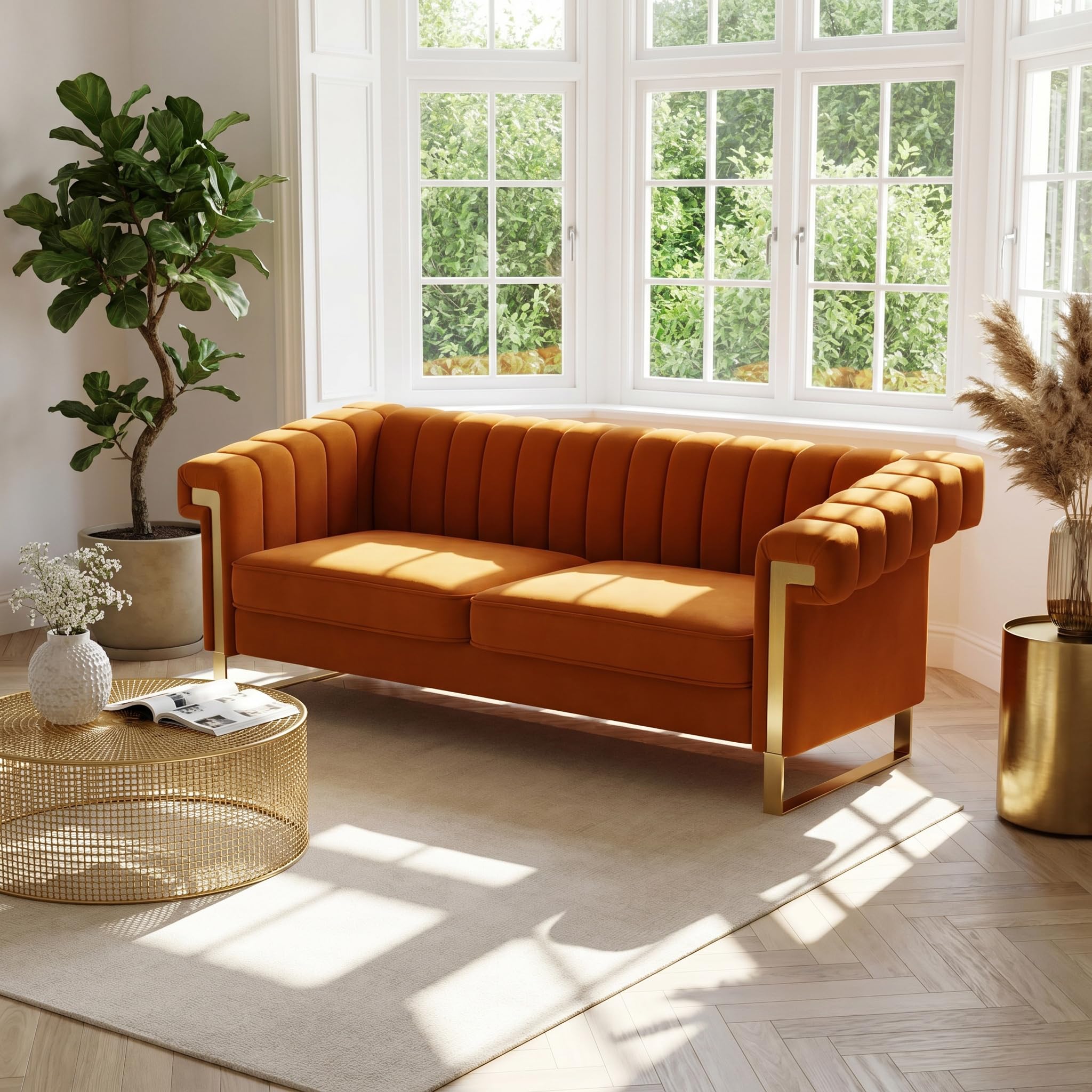 ANTTYBALE Orange Velvet Couch