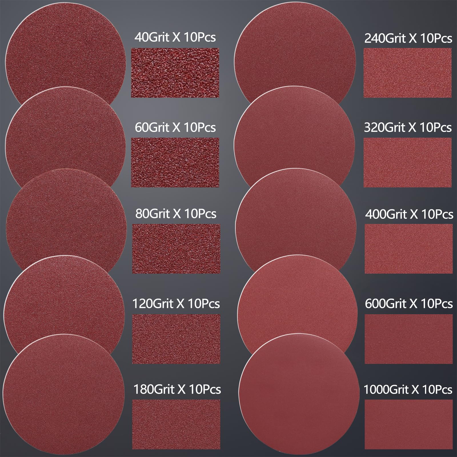 Disques Abrasifs 150mm Grain Mixte 40-1000 Papier Poncer pour Ponceuse Excentrique
