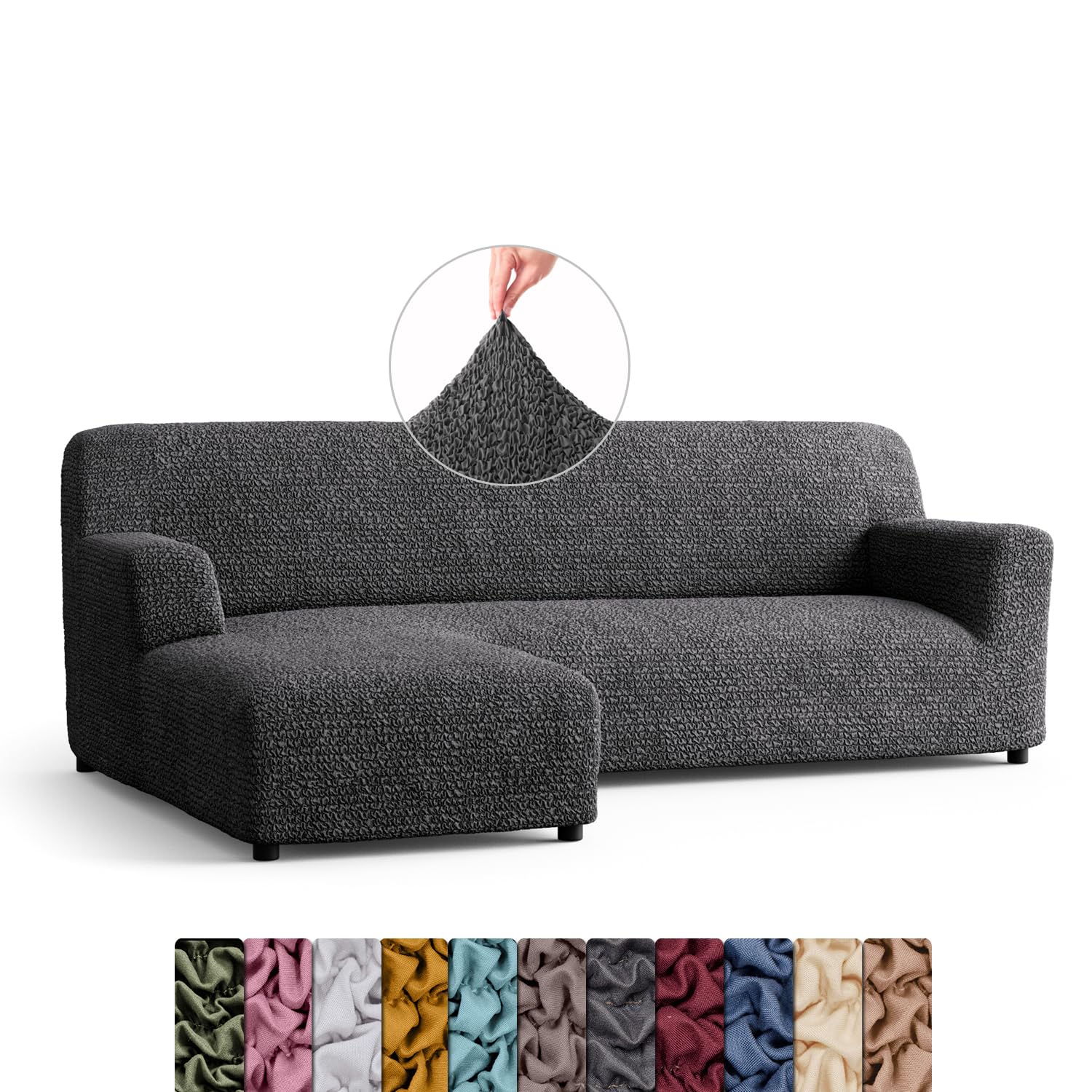 Menotti L Shape Sofa Cover - Sectional Covers - Chaise Lounge Couch Cover - Soft Polyester Fabric Slipcovers - 1-piece Form Fit Stretch Furniture Slipcover - Microfibre - Grey (L-Shape Left)