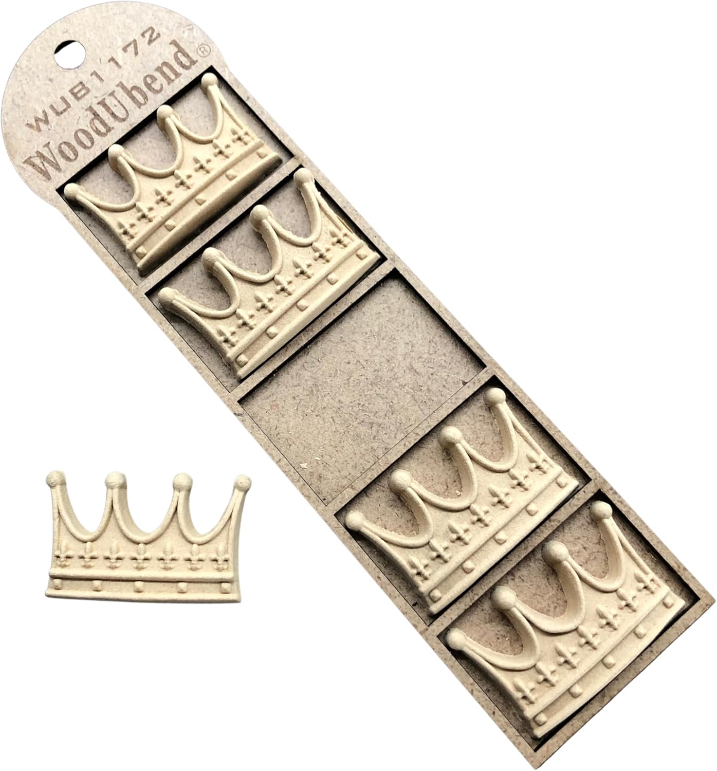 WoodUbend WUB1172 Pack of 5 Crowns Appliques - Heat Bendable & Flexible Wood Onlays 3x5cm - DIY Craft, Furniture & Home Decor - Easy to Apply & Paint - Versatile, Reusable & Durable Decorative Decals