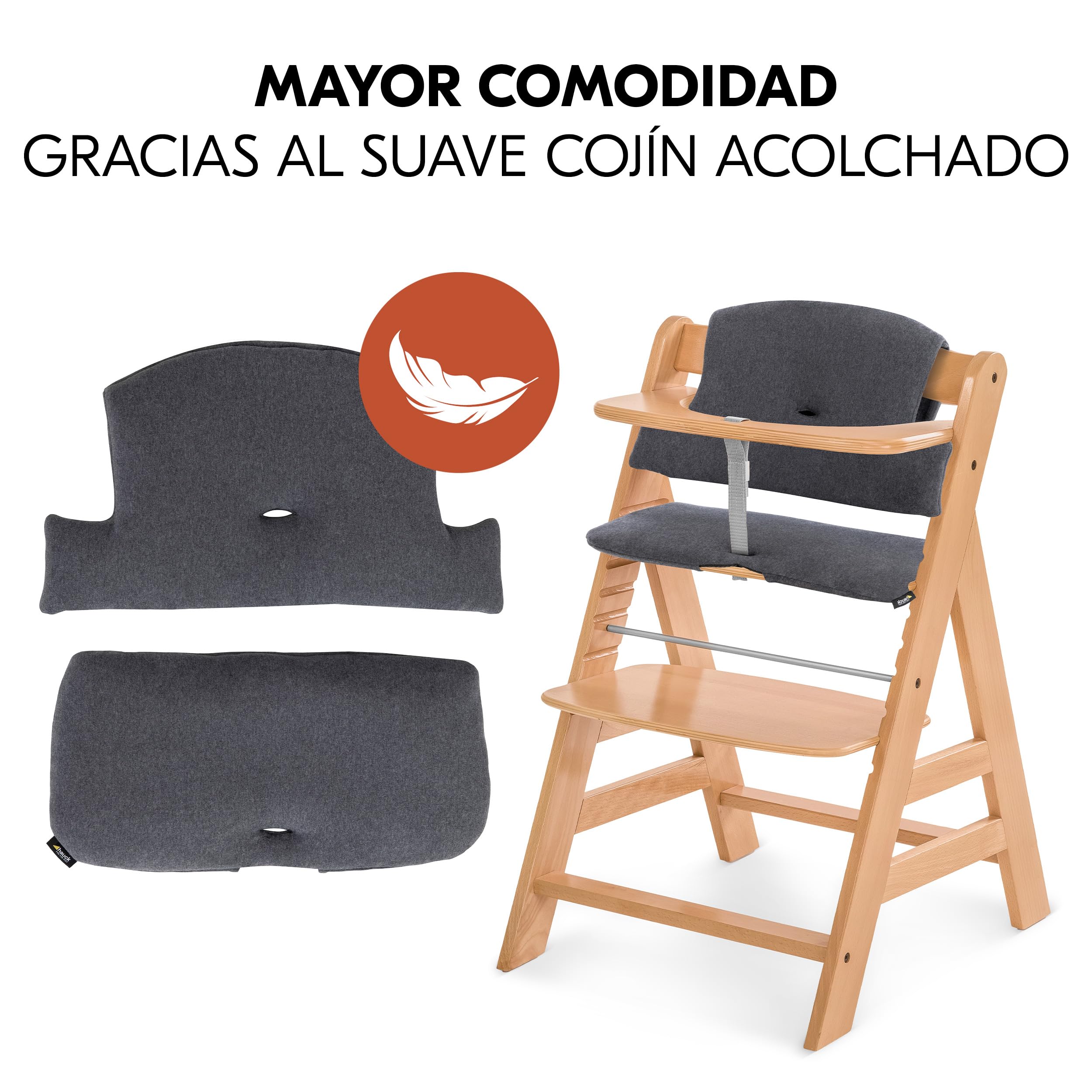 hauck Alpha Plus Set Trona Bebé con Bouncer Premium - Natural | Trona evolutiva de madera hasta 90 kg | hamaca reclinable recién nacidos, cojín algodón y arnés 5 puntos