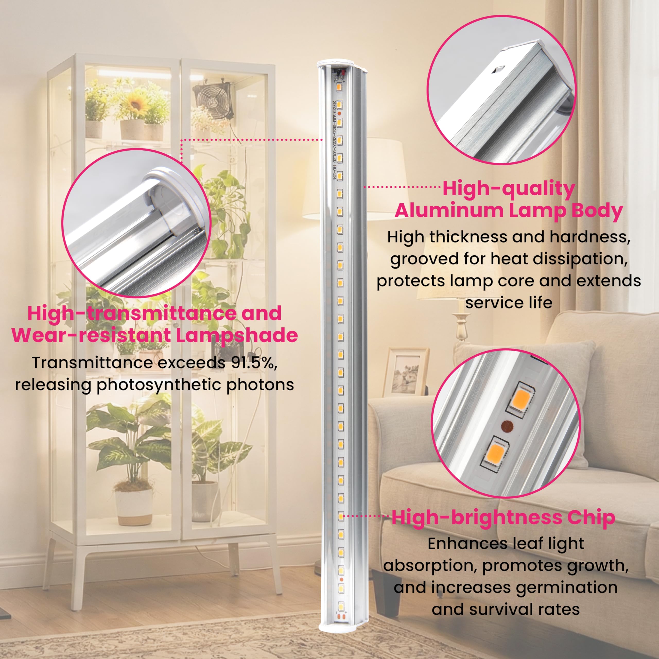 Lot de 4 bandes lumineuses T5 + 2 ventilateurs USB pour plantes d'intérieur, ensemble d'accessoires LUVCOSY pour serre d'intérieur IKEA, lampe de culture à spectre complet et ventilateur de