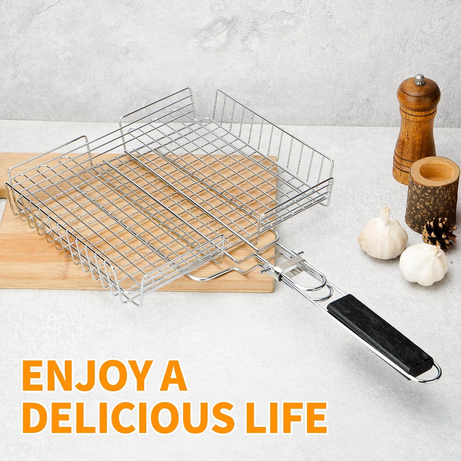 Grill Basket, Grill Baskets for Outdoor Grill With Adjustable Cover & Detachable Handle,Brush Fish Grill Basket, for Meat Vegetable, Grilling Basket, BBQ Accessory (2 Pcs)