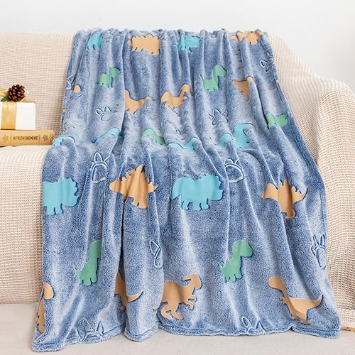 GOSALISU Manta de dinosaurio que brilla en la oscuridad, de 50 x 60 pulgadas, manta luminosa de dinosaurio para niños y niñas, de 3, 4, 5, 6, 7, 8,