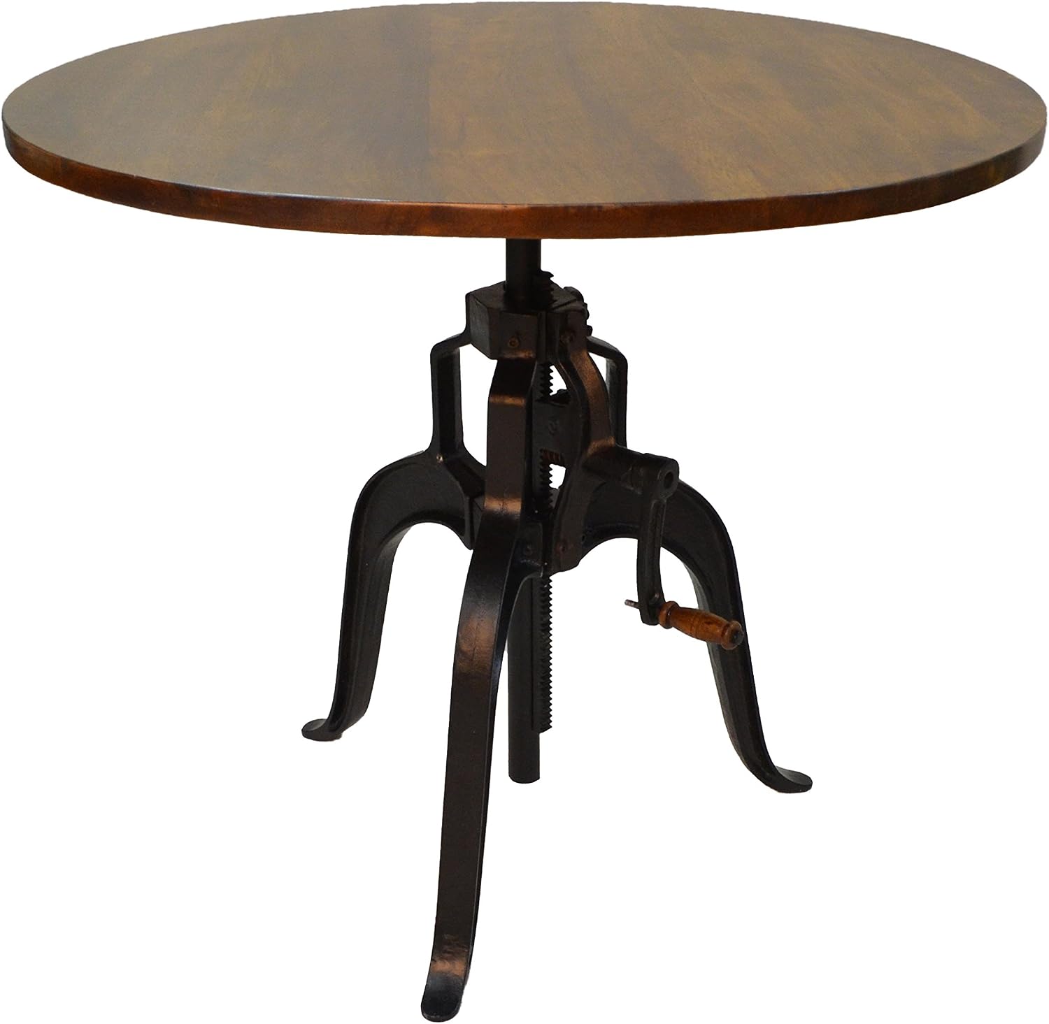 Carolina Chair & Table Advik Adjustable Dining Table - Solid Round Wood Top with Black Cast Iron Handle, Crank Table - Rustic Industrial Style Furniture for Bar, Kitchen, Dining Room (Chestnut/Black)