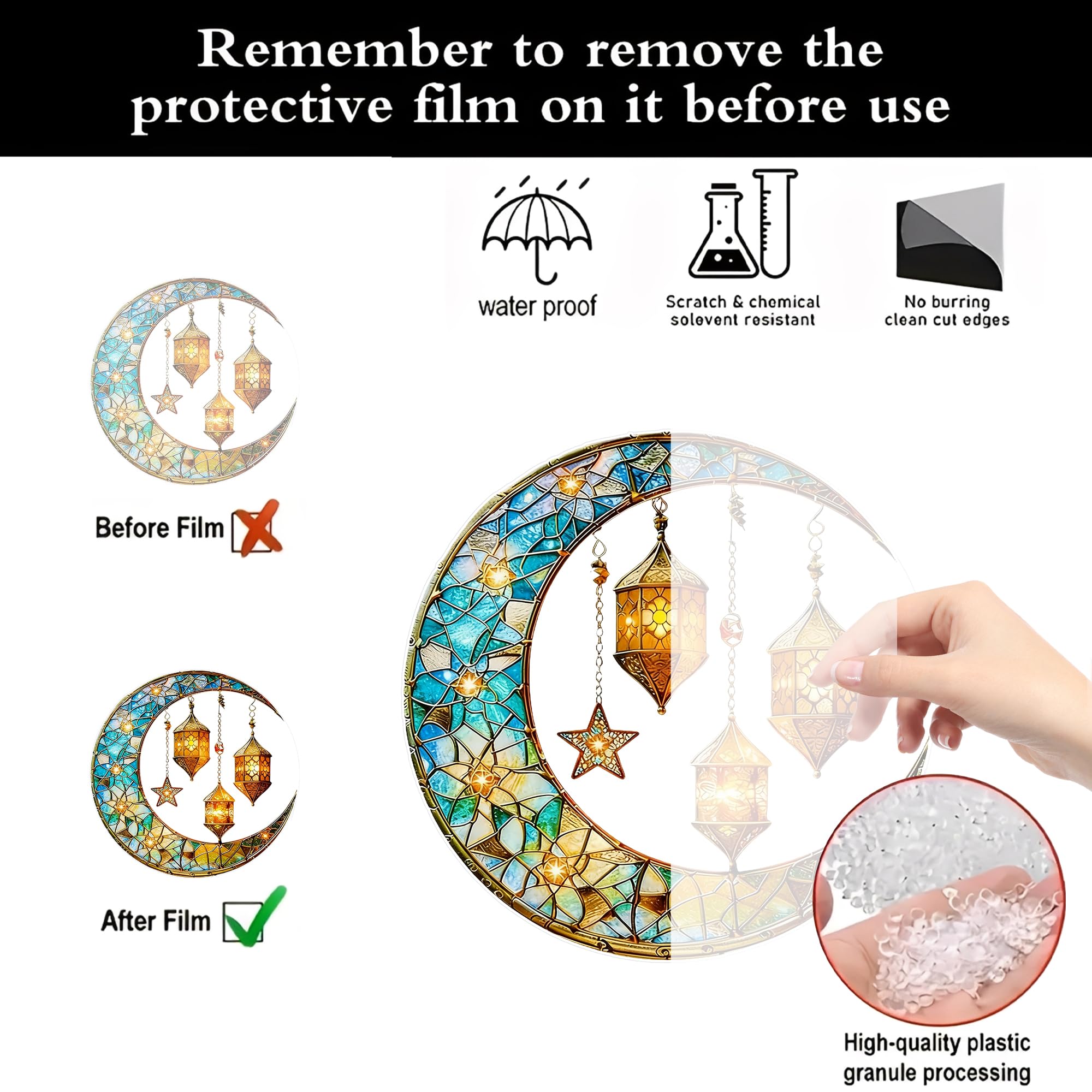 Crescent Moon & Lantern Acrylic Suncatcher with Hanging Chain, Moroccan Style Window Decor for Home, Patio, Garden, Ramadan & Housewarming，Ideal Present for Family and Friends/YX-37 — view 7