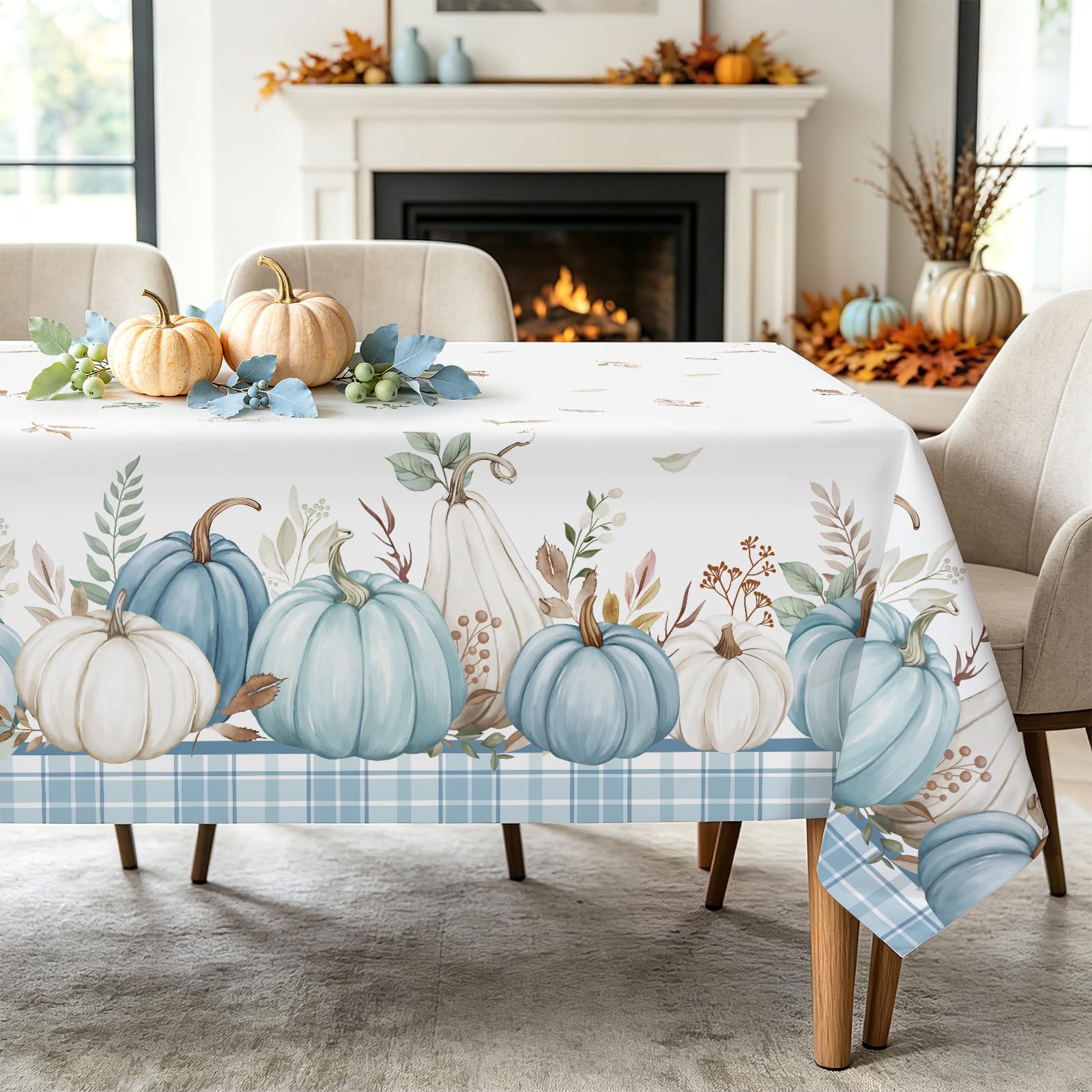 hometrixx Fall Blue Pumpkin Plaid Rectangle Table Cloth Cover 140x240cm