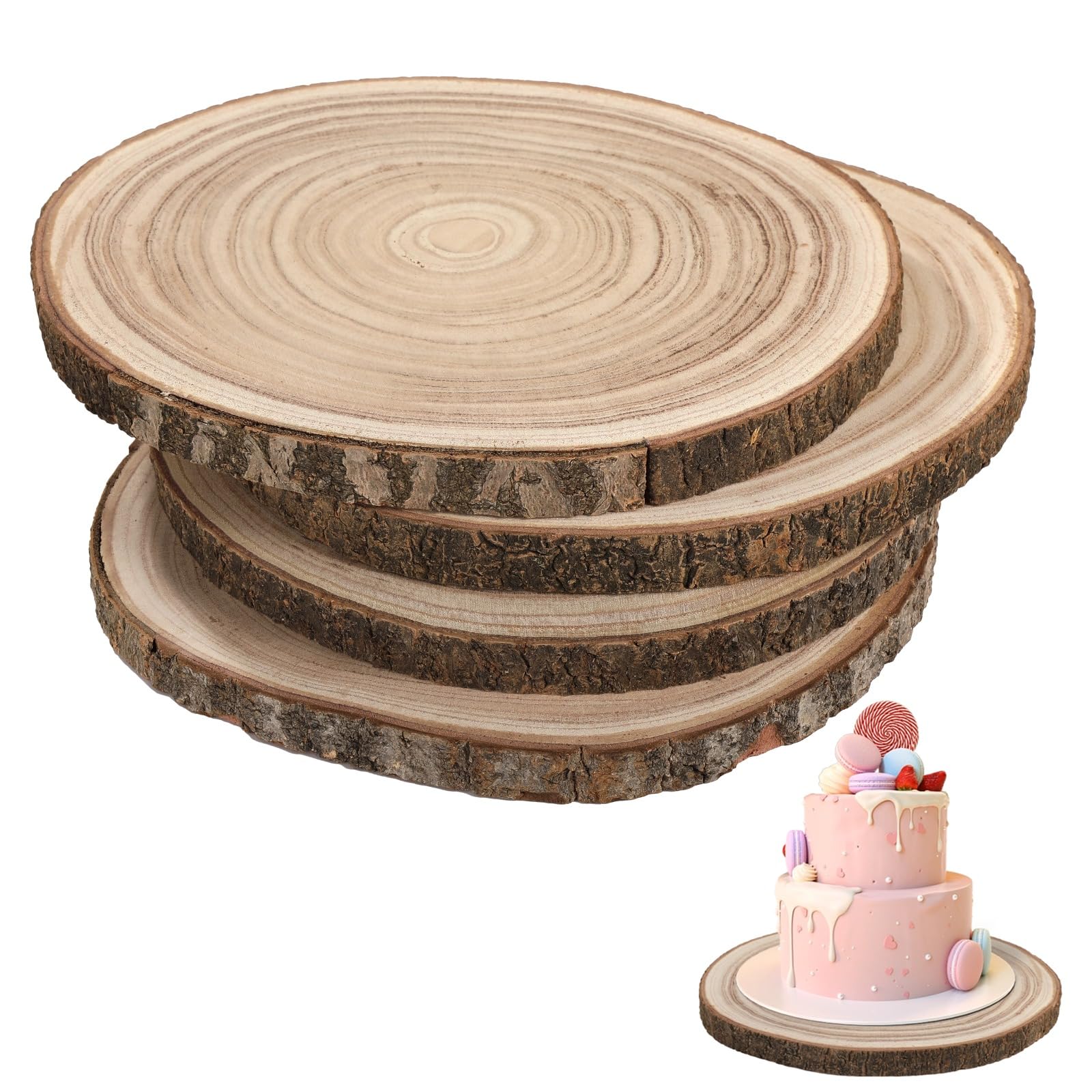 4 Stück Paulownia Holzscheiben 30-35 cm, Unbehandelte Holzscheiben für Bastelarbeiten, 2 cm dick, Natürliche Baumrinde Kreise für DIY-Projekte und Wohnkultur