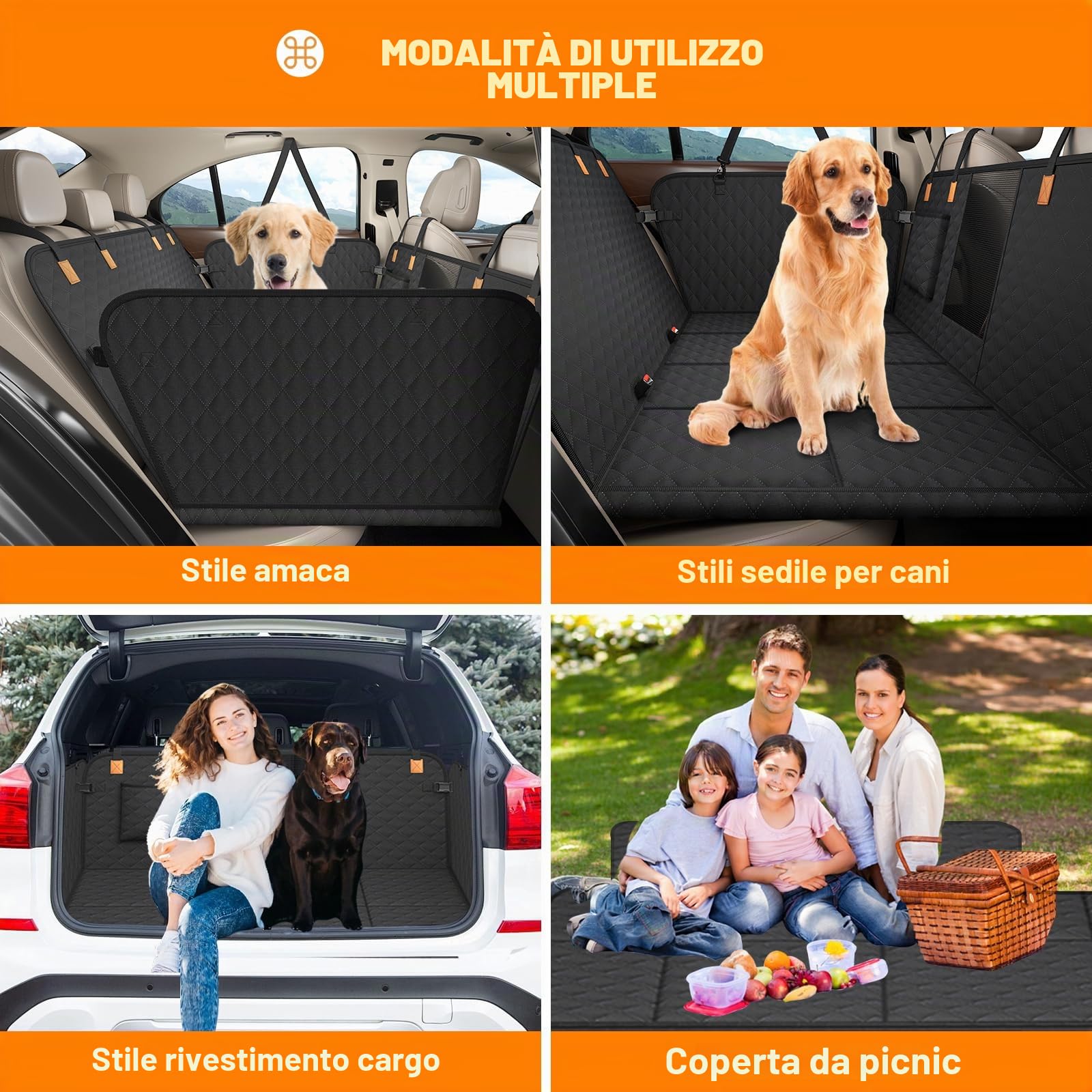 Telo Auto Per Cani Con Fondo Rigido, Coprisedile Auto Per Cani Impermeabile E Antigraffio, Removibile E Lavabile, Telo Cane Auto Sedili Posteriori Adatto Per Berline Familiari, SUV (Nero)
