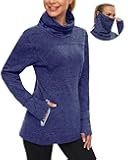 Women's Running Fleece Sweatshirts Cowl Neck Pullover Long sleeve Shirt with Thumb Holes and Neck Gaiter Face Mask