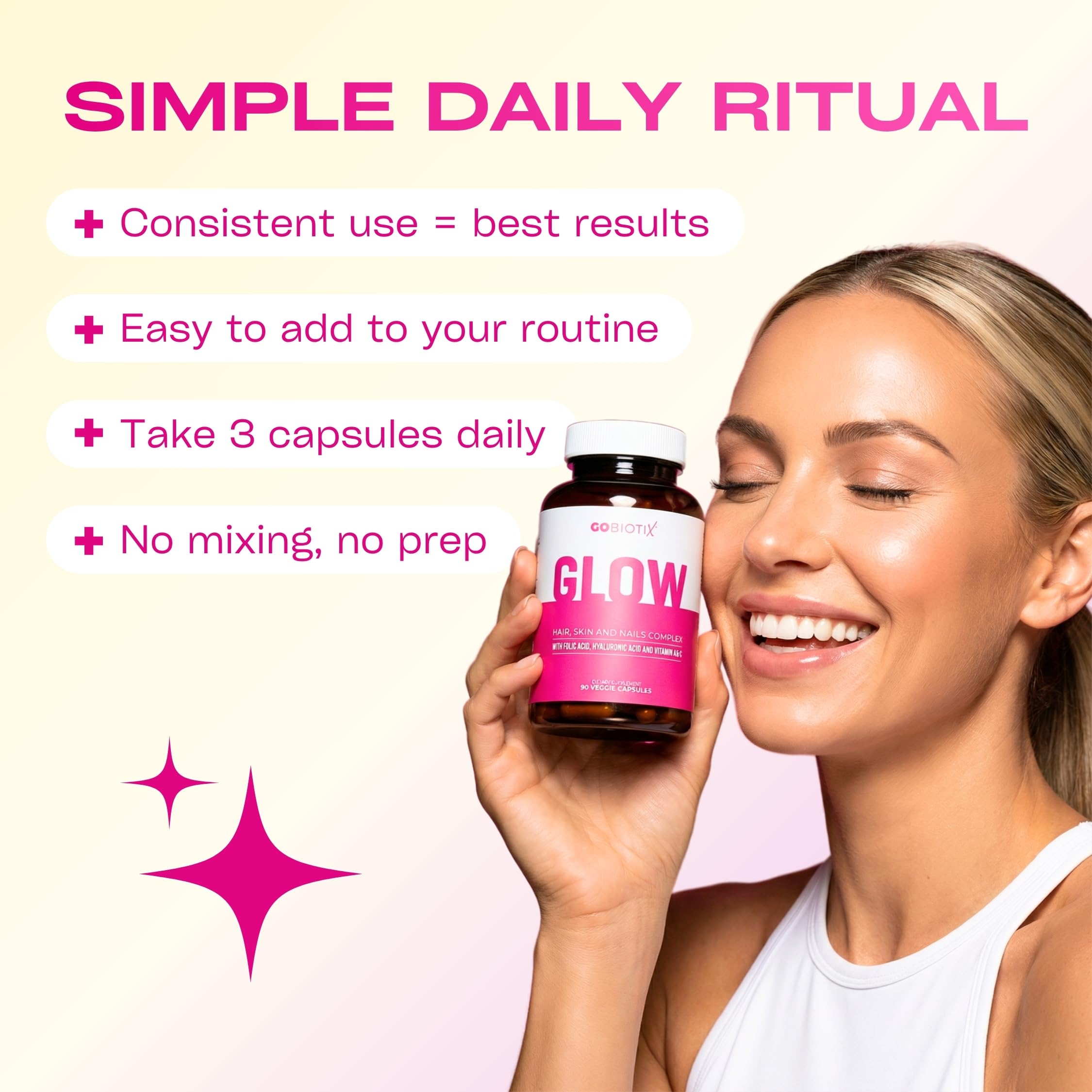 GOBIOTIX Hair, Skin & Nails Vitamins for Women — 10,000mcg Biotin, Hyaluronic Acid & MSM — 28 Vitamins with Folate & Iron — Supports Hair & Nail Growth — 90 Capsules — Amazon image 7