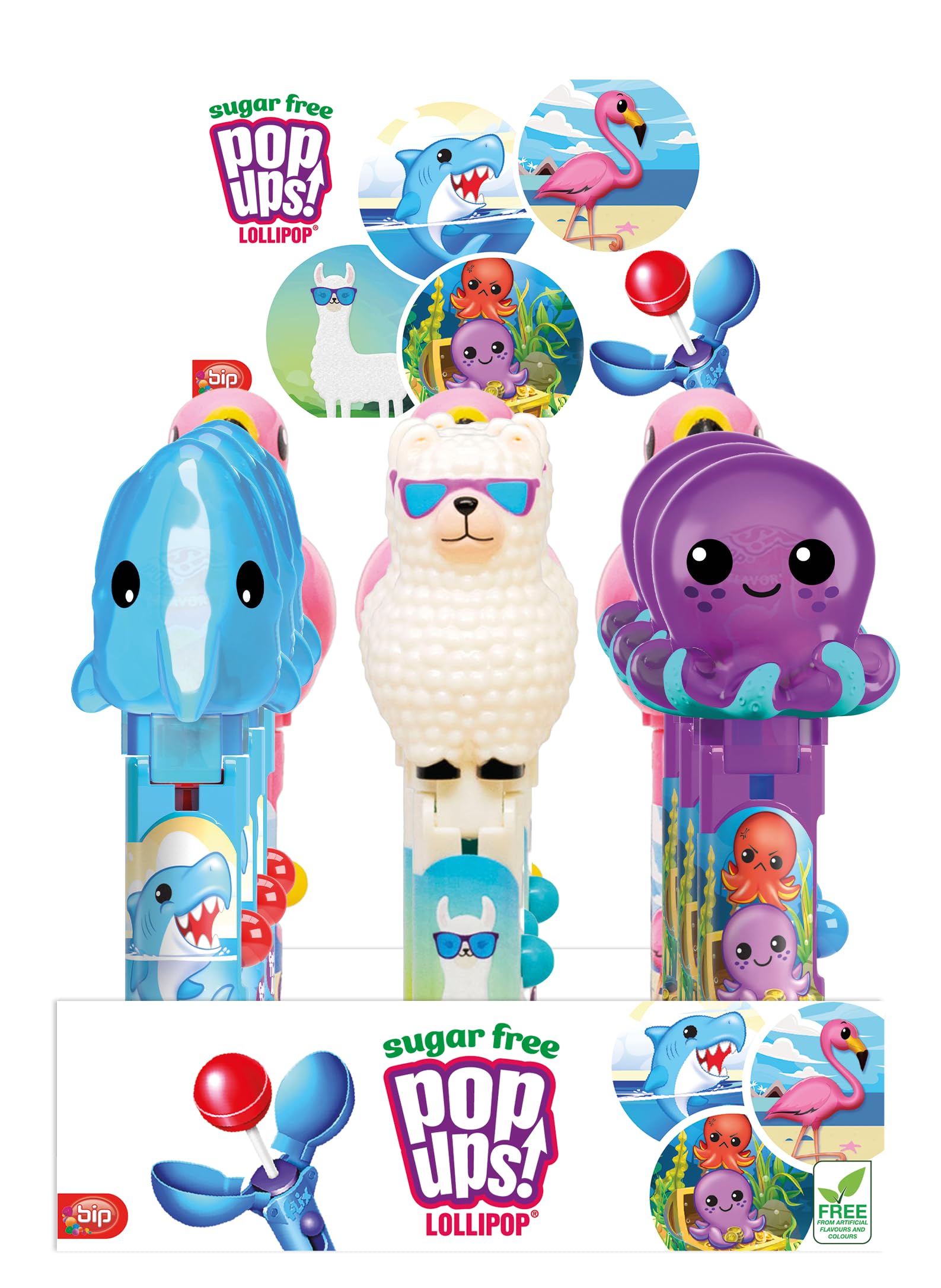 BIP Candy and Toy - Pop Up Lollipop - BIPMix - Sugar Free, Display Unit, 12 x 80g