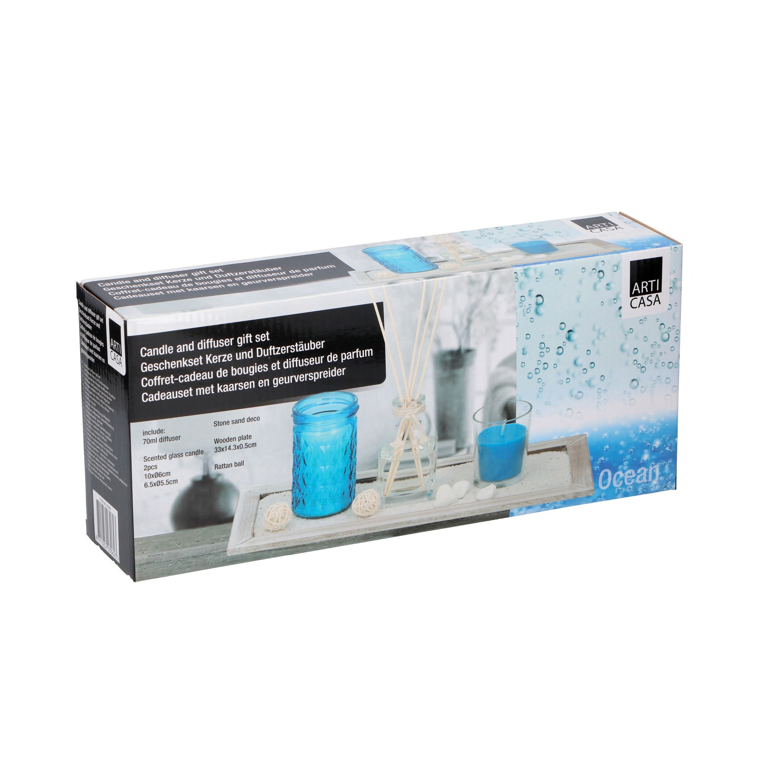 Home Fragrance Scented Candle Reed Diffuser Gift Set With Decor Tray (Ocean Scent)