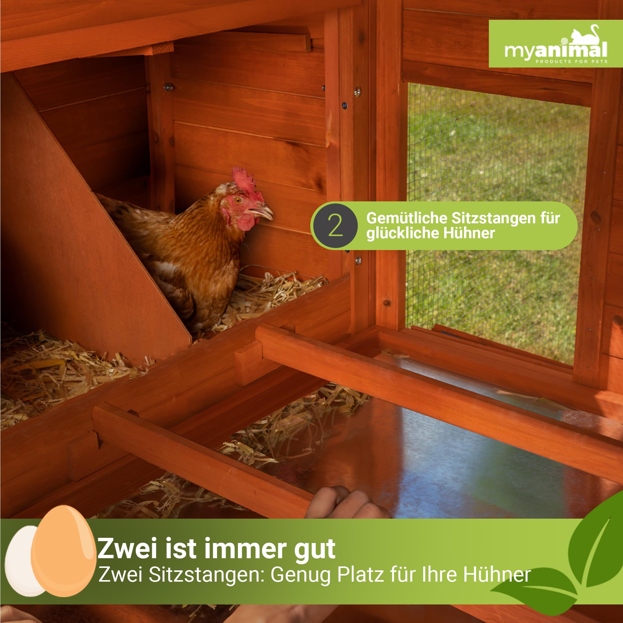 Miweba MyAnimal Hühnerstall XXL für 8 Hühner | 234x127x124 cm Winterfest - Vogelhaus - Hühnergehege mit Nistkasten - Voliere - Hühnerhaus - Freilaufgehege Huhn - Legenest - Vogelvoliere (Grau/Weiß)