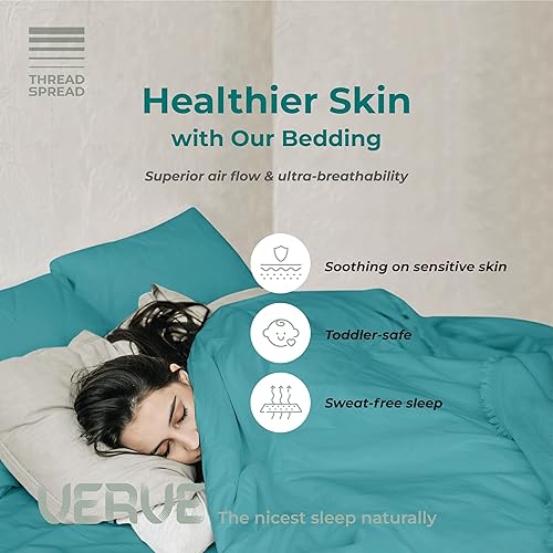 Miniatura 4 de THREAD SPREAD Viscosa de sábanas de bambú, juego de 5 piezas, sábanas para cama dividida tamaño King, con sábana bajera de bolsillo profundo,