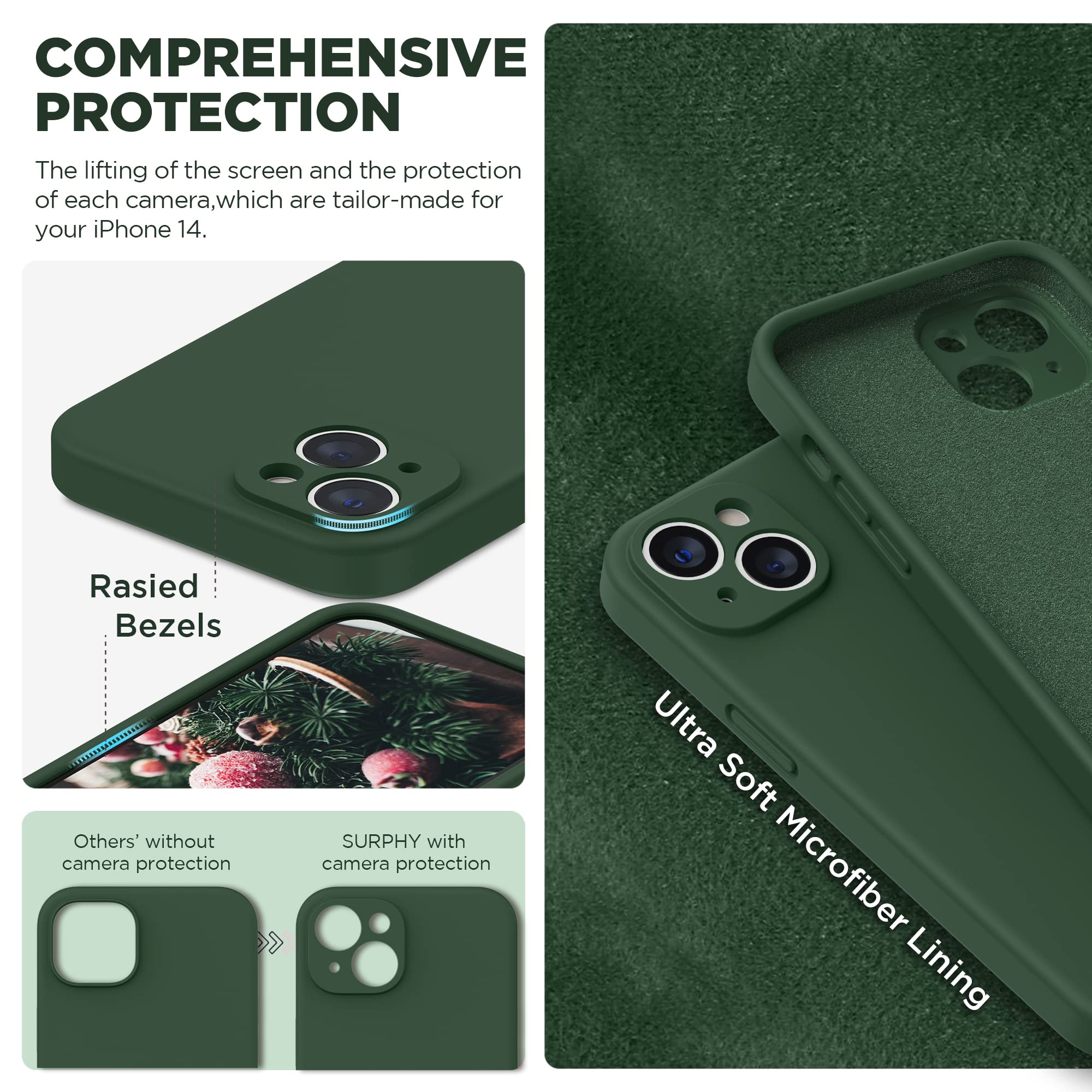 SURPHY Silicone Cover per iPhone 14 6.1 Pollici, con Vetro Temperato, Custodia Antiurto per iPhone 14, con Protezione per Ogni Lente Full Body Protettiva Case per iPhone 14 2022, Verde trifoglio