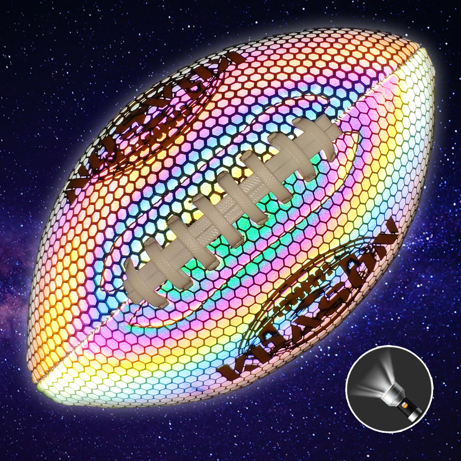 Pallone da calcio olografico luminoso, misura 6, in pelle composita riflettente incandescente, per ragazzi e adulti