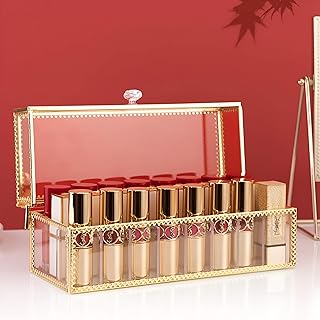Elegant Glass Lipstick Organizer Holder with 24 Convenient Slots, Designed to Keep Your Cosmetics Dust Free and Beautifully Display Lip Gloss, Lipsticks, Eye Makeup on Any Wardrobe Surface