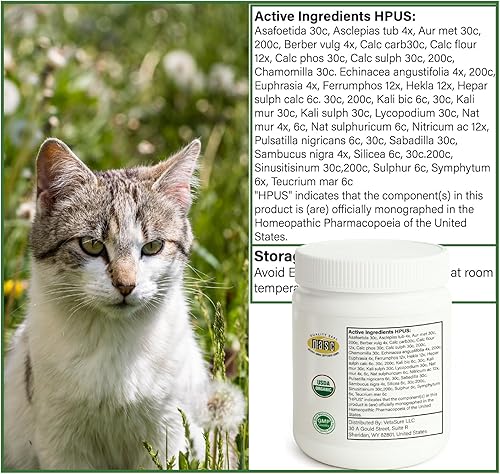 Miniatura 5 de Tratamiento de estornudos para gatos, suplementos nasales y sinusales felinos, fórmula en polvo de homeopatía, 3.53 oz