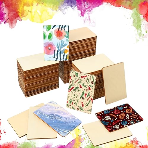 Miniatura 4 de 100 piezas de rectángulos de madera para manualidades, piezas de madera en blanco de 3 x 2 pulgadas, piezas de madera sin terminar, esquinas