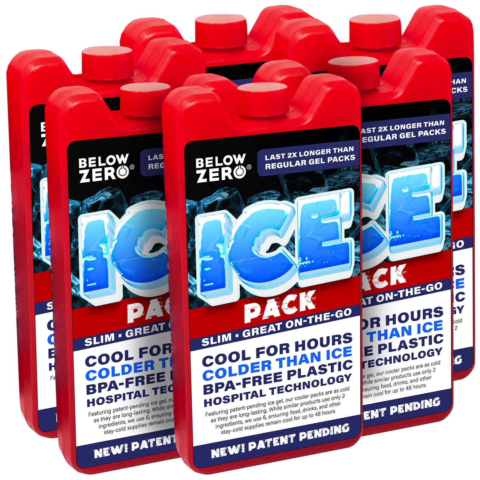Below Zero Small New Reusable Ice Packs for Large Coolers and Lunch Bags – Patent Pending Coldest and Longest Lasting Technology, Upto 8 Hour Cooling Ice Gel Pack - Factory Sealed