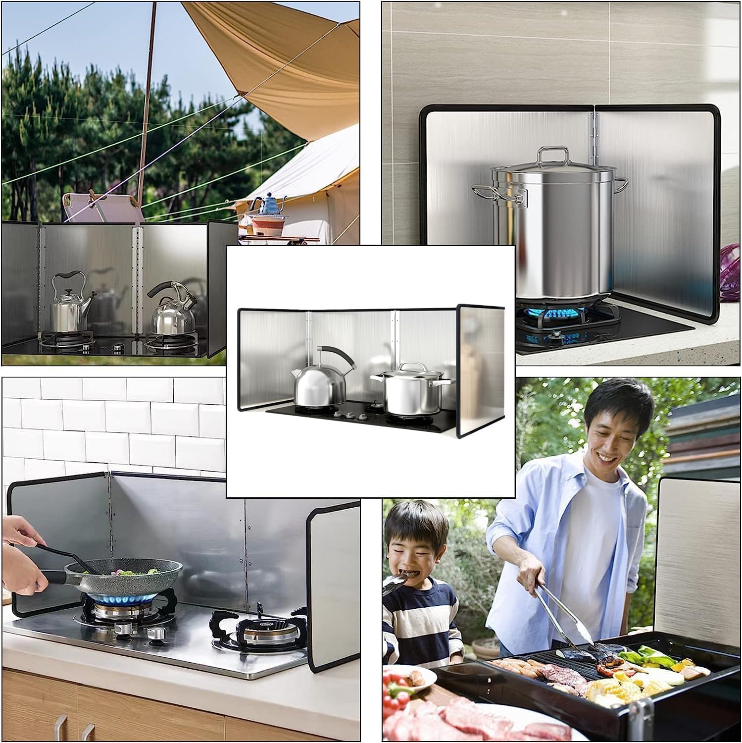 Bhajanshree Foldable Oil Splash Guard for Gas Stove | Stainless Steel Kitchen Shield for Frying & Cooking | Anti-Splash, Windproof, Heat Resistant Stove Protector (4 Sided Splatter) 1