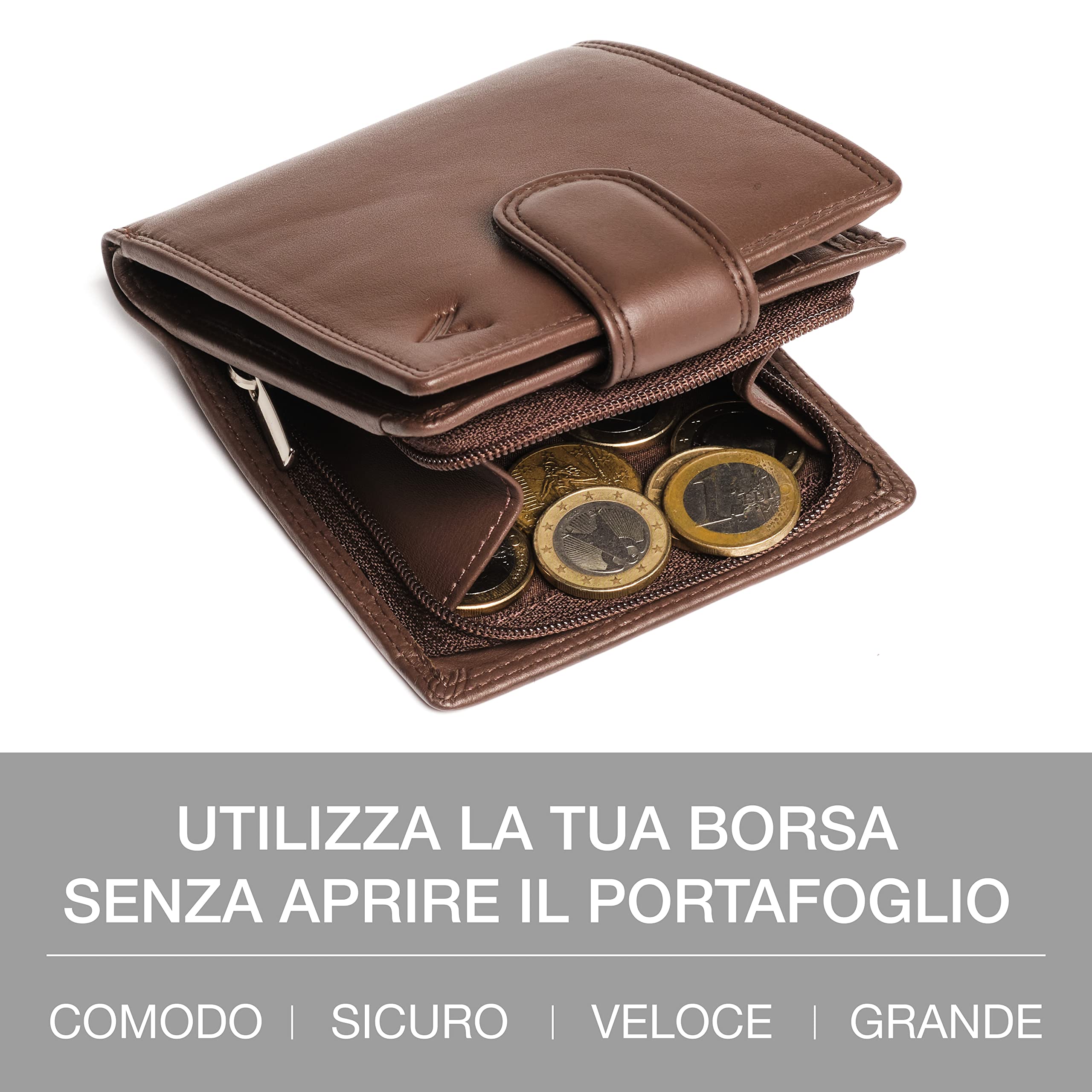 Lavalen® Portafoglio Uomo Pelle Vera con Blocco RFID - Portamonete Uomo con Cerniera Fatto a Mano - Portafoglio Ragazzo Grande Capacità - Portafoglio Porta Carte di Credito Regalo Uomo Perfetto.