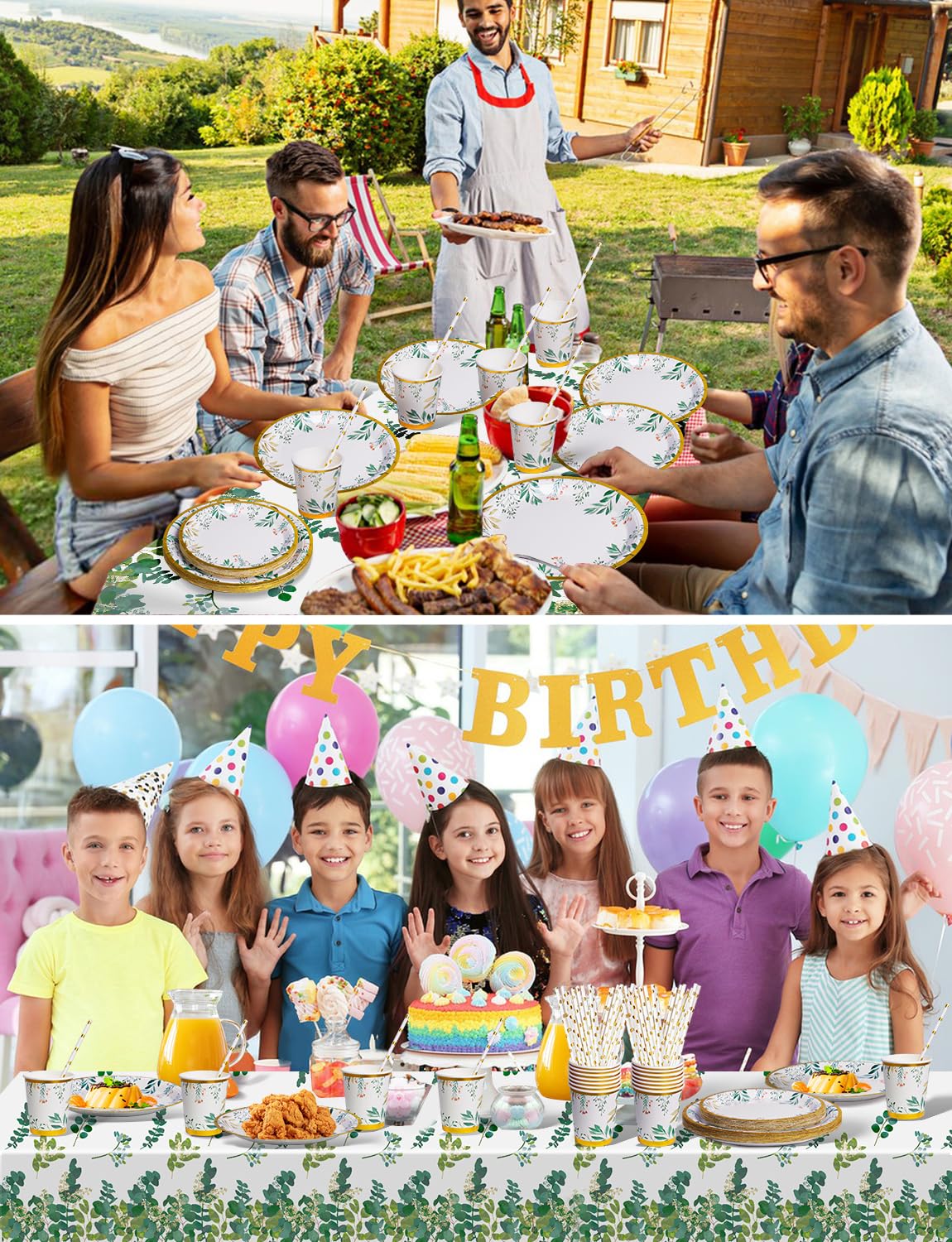 Nkaiso Stoviglie per Feste Verde Salvia 121 Pezzi Piatti Di Carta Verde e Bicchieri, Piatti Per Baby Shower Tazze Tovaglioli, Per Feste Di Compleanno Tea Party Compleanno Matrimoni- 24 Ospiti