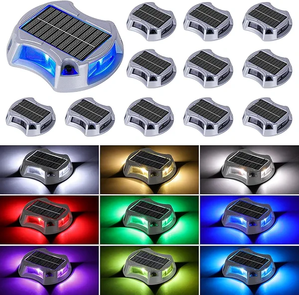 Bosceos Solar Driveway Lights Deck Dock Lights Outdoor 12 Pack, 9 Colors in 1, Pathway Light Solar Powered Waterproof, LED Marker Marine Light for Warning Driveway Sidewalk Pathway Walkway Step(RGB)