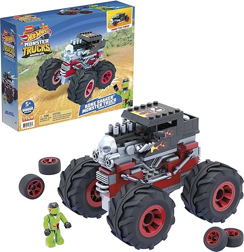 MEGA Construx Hot Wheels Monster Trucks - Juego de construcción de autos de juguete, coctelera de huesos con 194 piezas, 1 micro figura de acción,