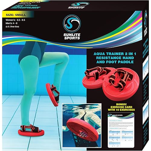 Sunlite Sports Aqua Trainer 2-in-1 Resistance Hand and Feet Paddle, Water Aerobics Set for Pool, Adult Aquatic Exercise for Aqua Workout, Low Impact Upper Lower Body Workouts