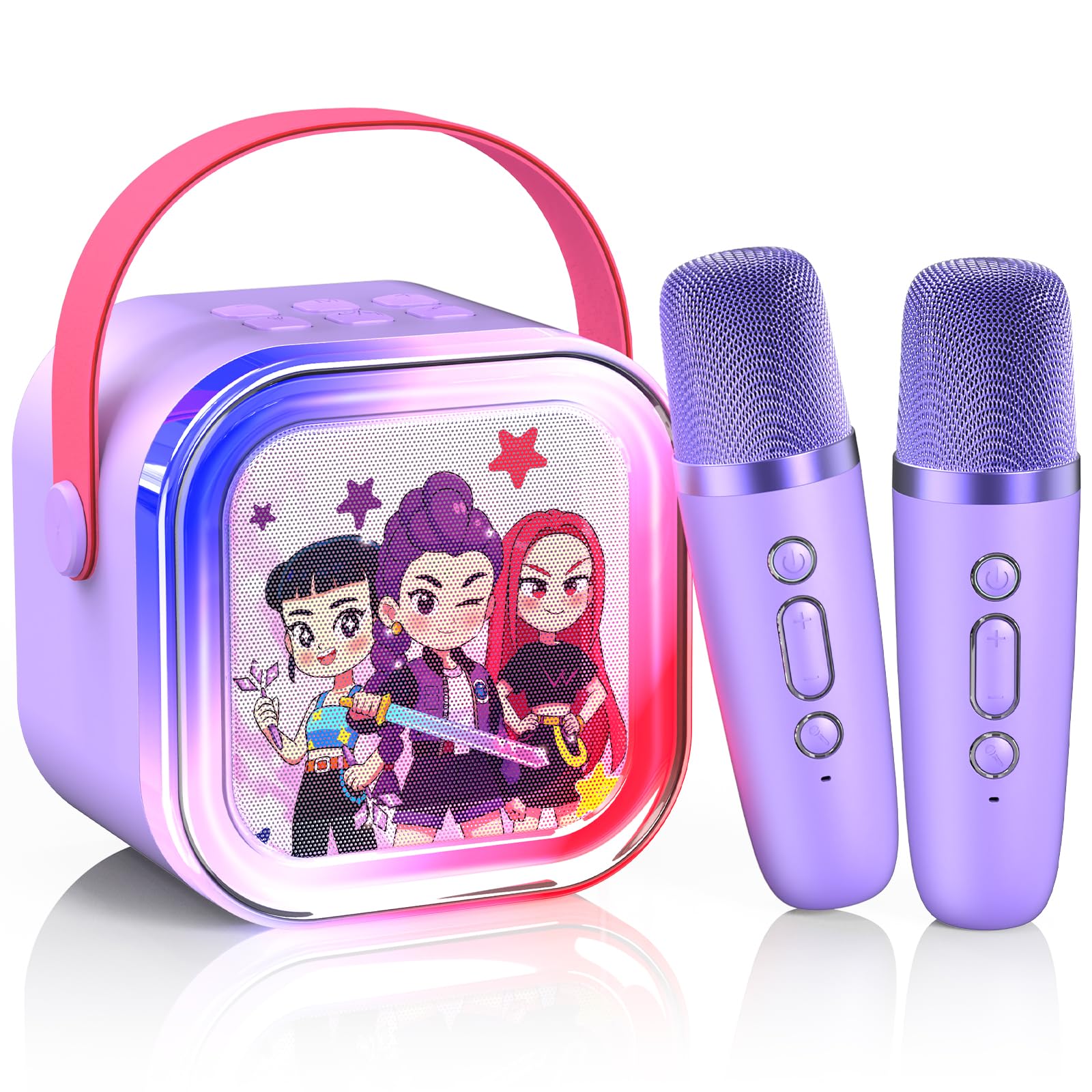 Mini macchina per karaoke per bambini dai 3 ai 12 anni: altoparlante Bluetooth portatile con 2 microfoni wireless, spettacolo di luci a LED per bambini da 3 4 5 6 7 8 9 10 anni giocattoli regali di