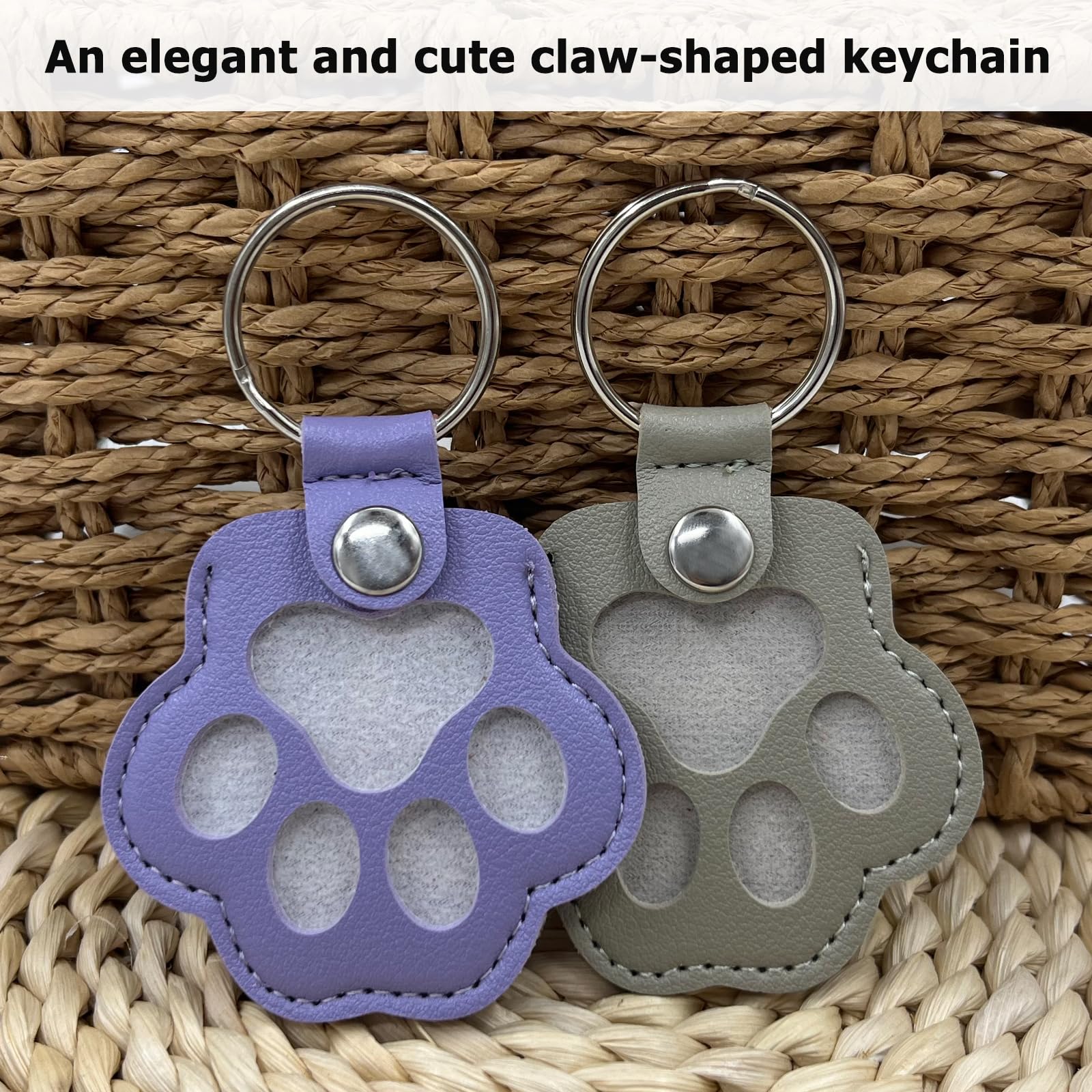 Duuclume Personalized Pet Hair Keepsake Box for Dog Pets Hair Storage Pouch Fur Memorial Keyring for Pet Commemorative,Dog Cat Paw Shape Leather Keychain Pendant (Purple & Grey) - Image 3