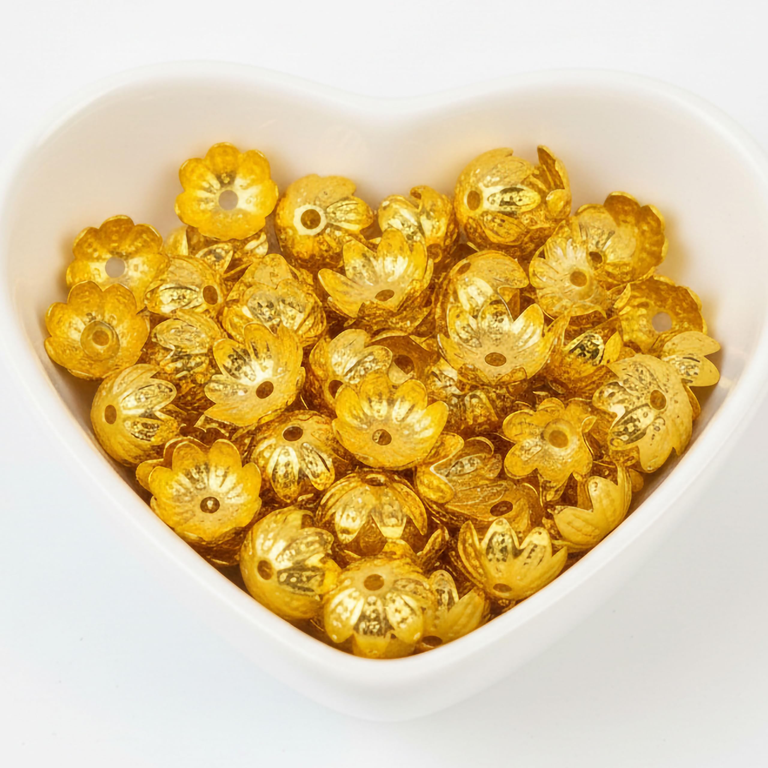 INDIKONB Golden Bead Caps for Jewellery Making | Assorted Metal Flower Petal Design Bead Caps | Gold Spacer Beads for Jhumka, Saree Kuchu & Latkan Making | Antique Gold Finish Bead Cap Kit for DIY Crafts-picture-27