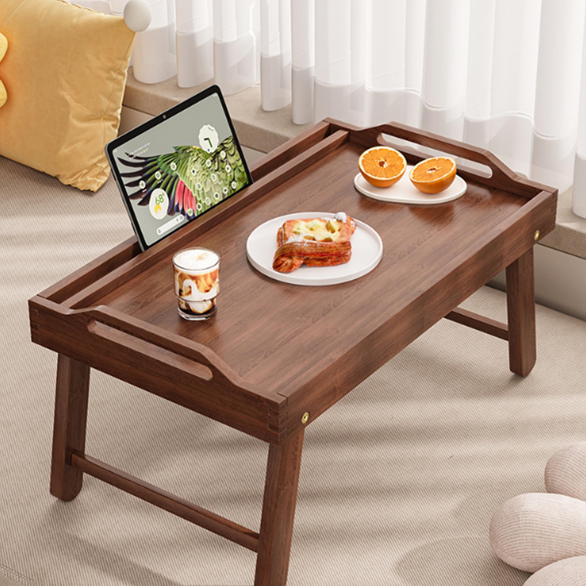 Plateau de chevet pliable, table de chevet à pieds pliants, plateau de nourriture et de collation, table de chevet, bureau pour ordinateur portable, convient pour les lits, canapés, salle à
