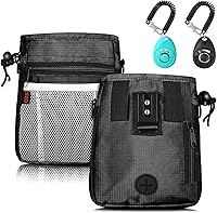 SZOLLC Dog Treat Pouch with 2 Clickers - 3 Ways to Wear for Training, Waist Belt & Shoulder Strap, Poop Bag Holder - Black