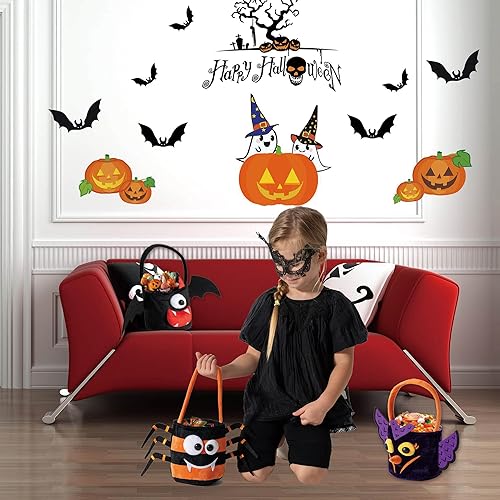 Miniatura 3 de Bolsas de dulces de Halloween, bolsas de truco o trato, 3 cestas de Halloween para niños y niños pequeños, cubo de dulce o truco de Halloween, cesta